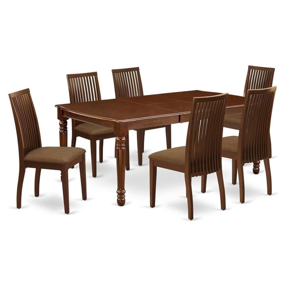 East West Furniture Doip7-Mah-C 7 Piece Kitchen Table Set Consist Of A Rectangle Dining Table With Butterfly Leaf And 6 Linen Fabric Upholstered Dining Chairs, 42X78 Inch, Mahogany